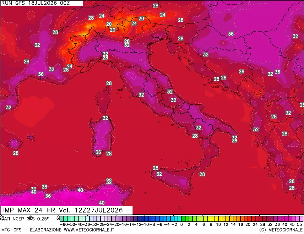 mappa Temperatura massima 24 ore