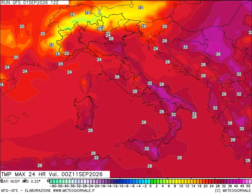 mappa Temperatura massima 24 ore