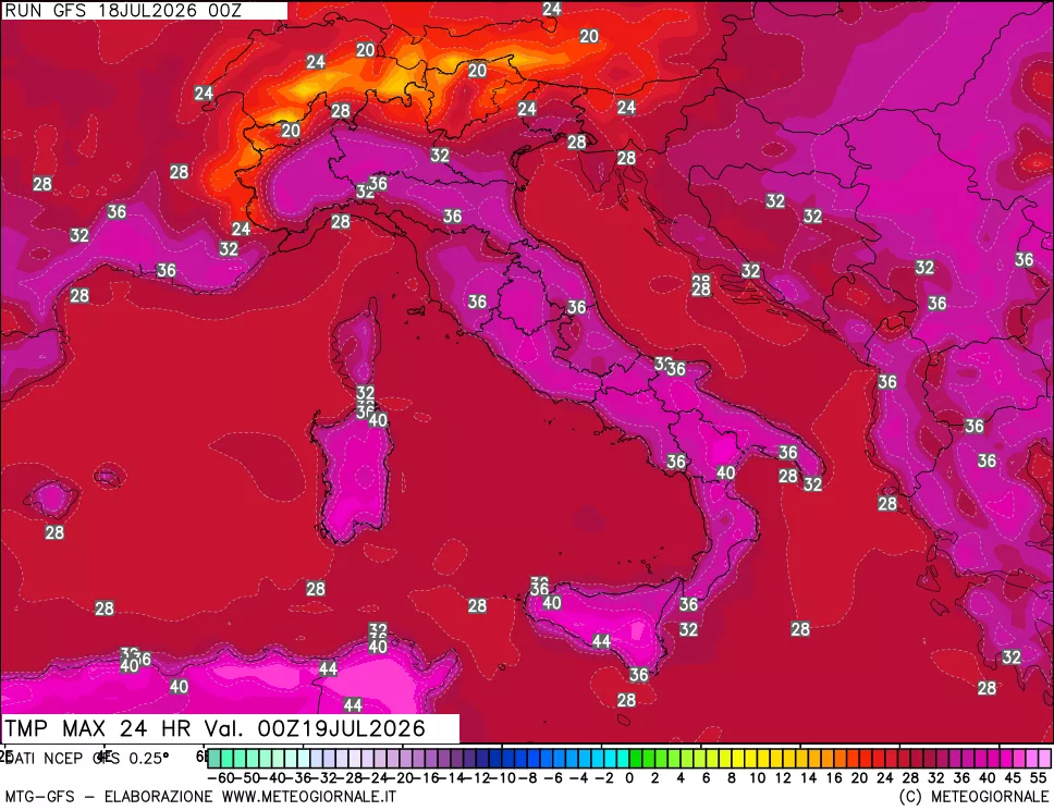 mappa Temperatura massima 24 ore