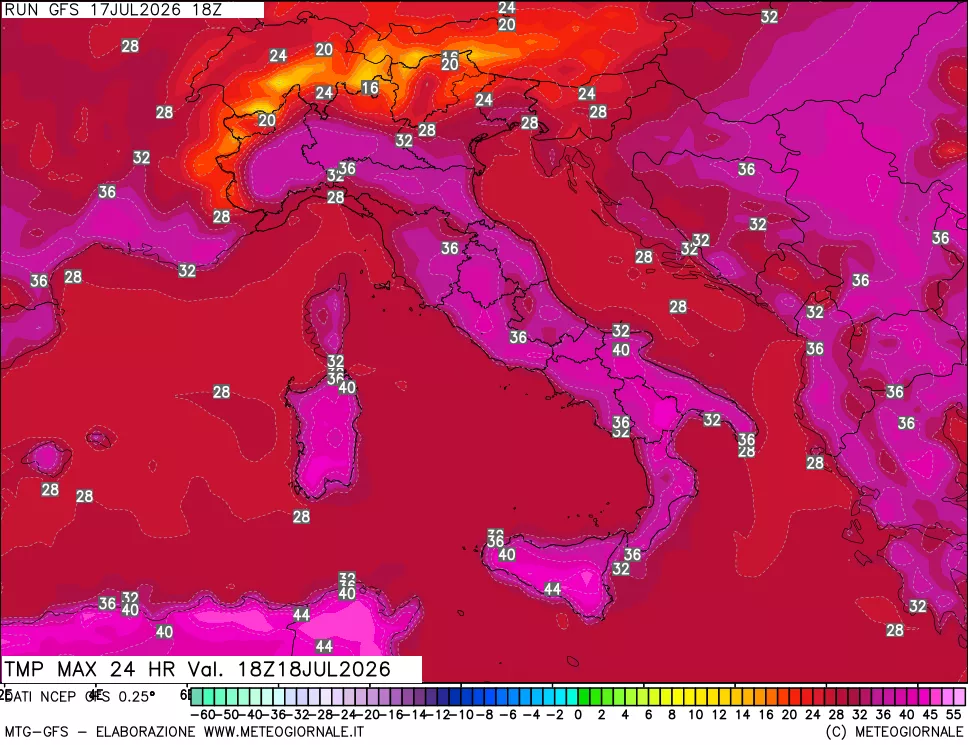 mappa Temperatura massima 24 ore