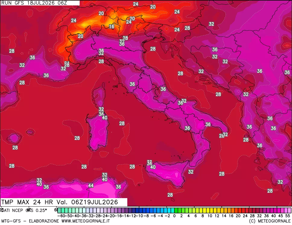 mappa Temperatura massima 24 ore