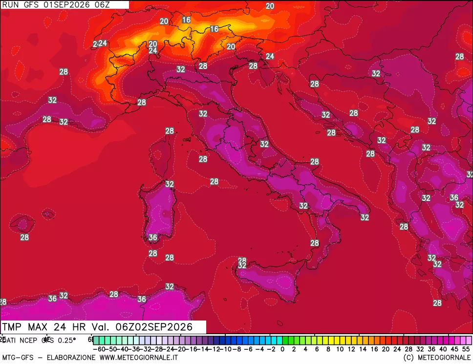 mappa Temperatura massima 24 ore