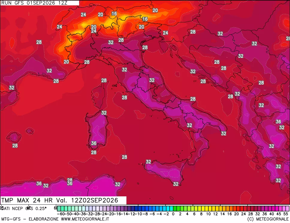 mappa Temperatura massima 24 ore