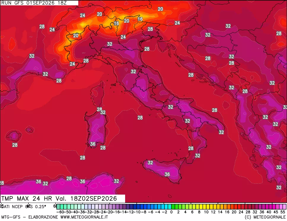 mappa Temperatura massima 24 ore