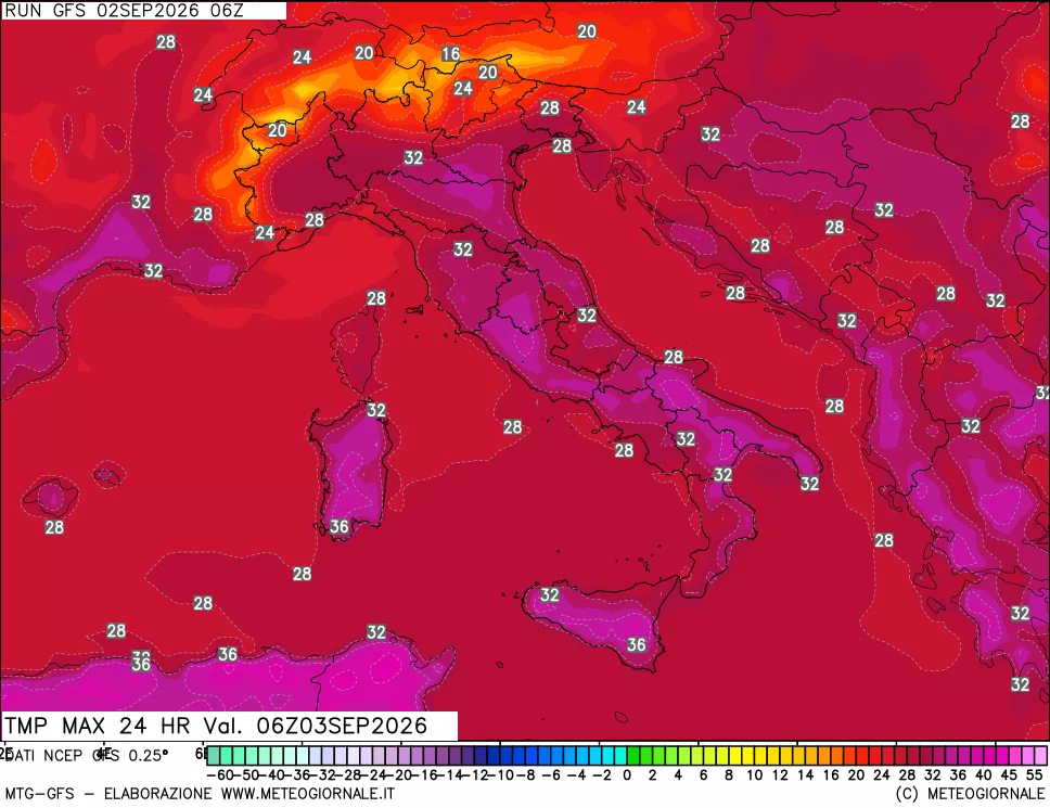 mappa Temperatura massima 24 ore