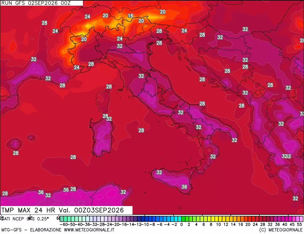 mappa Temperatura massima 24 ore