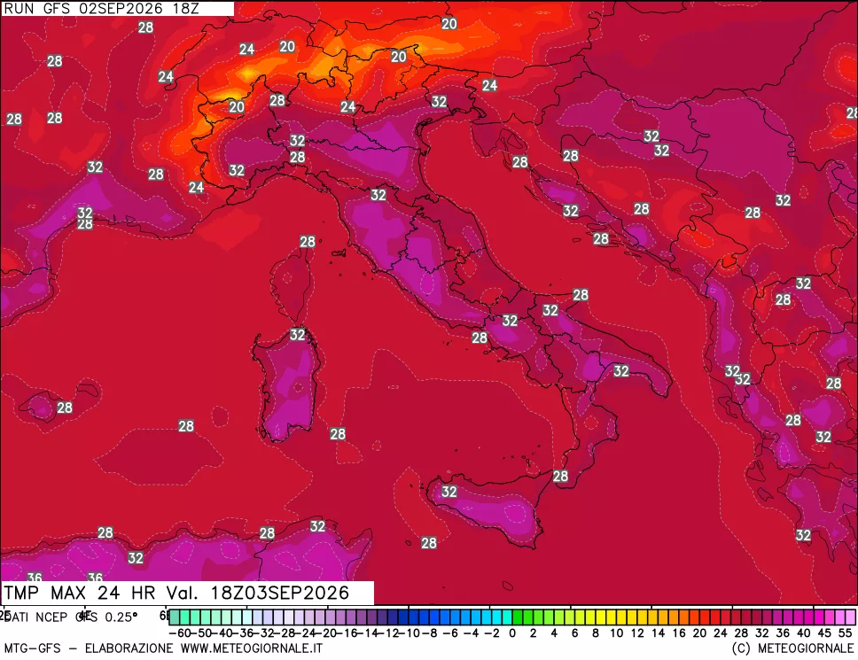 mappa Temperatura massima 24 ore