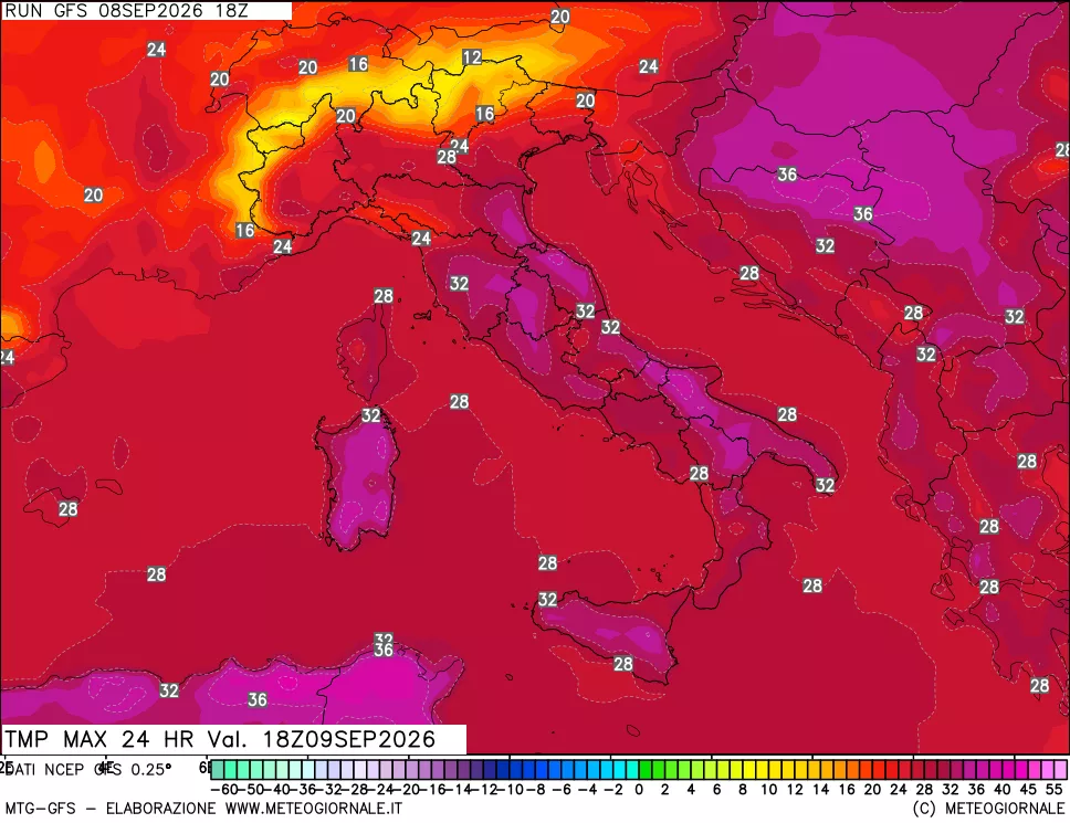 mappa Temperatura massima 24 ore