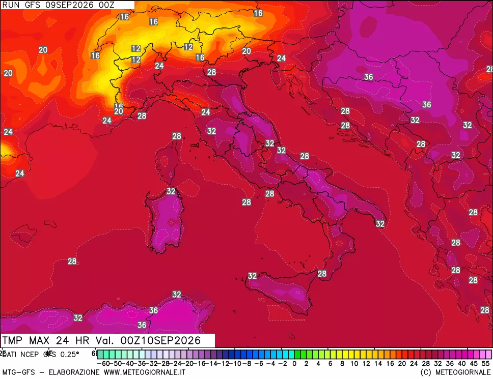 mappa Temperatura massima 24 ore
