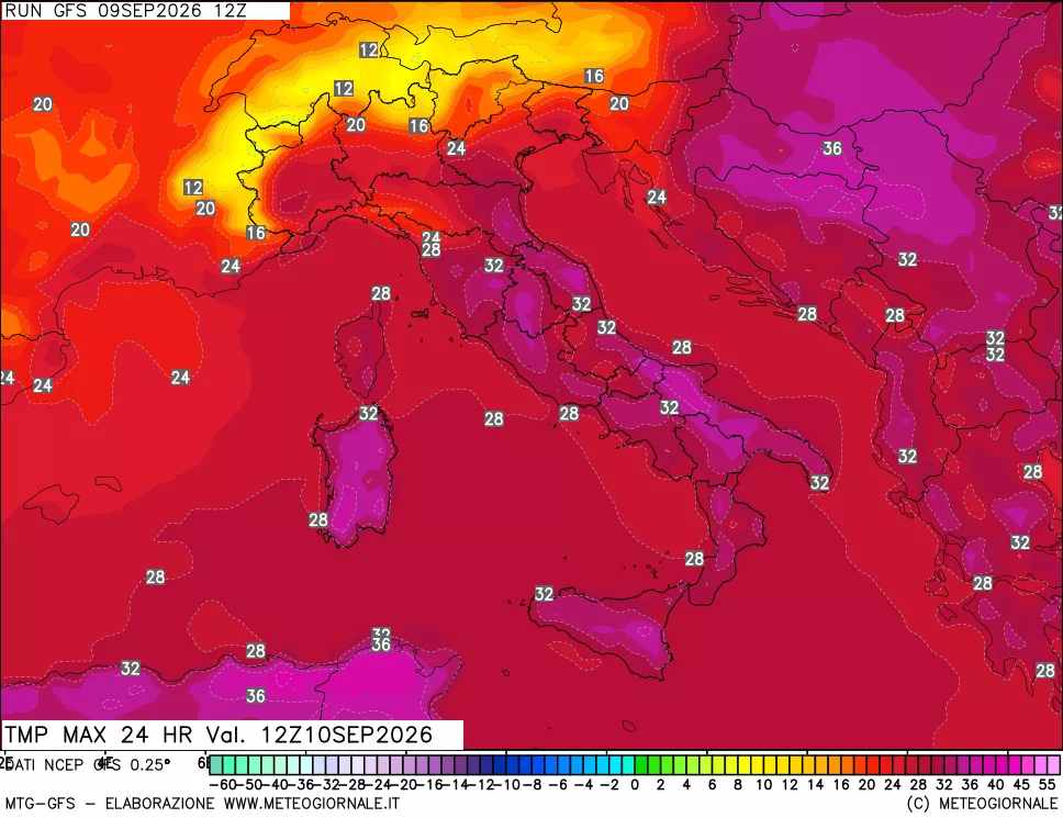 mappa Temperatura massima 24 ore