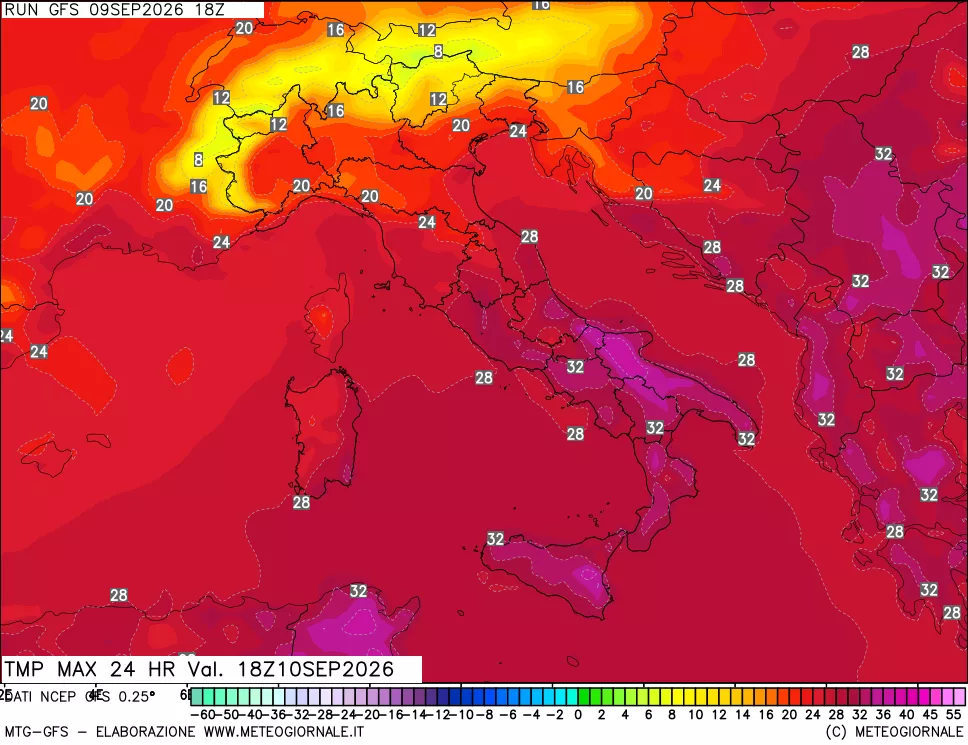 mappa Temperatura massima 24 ore