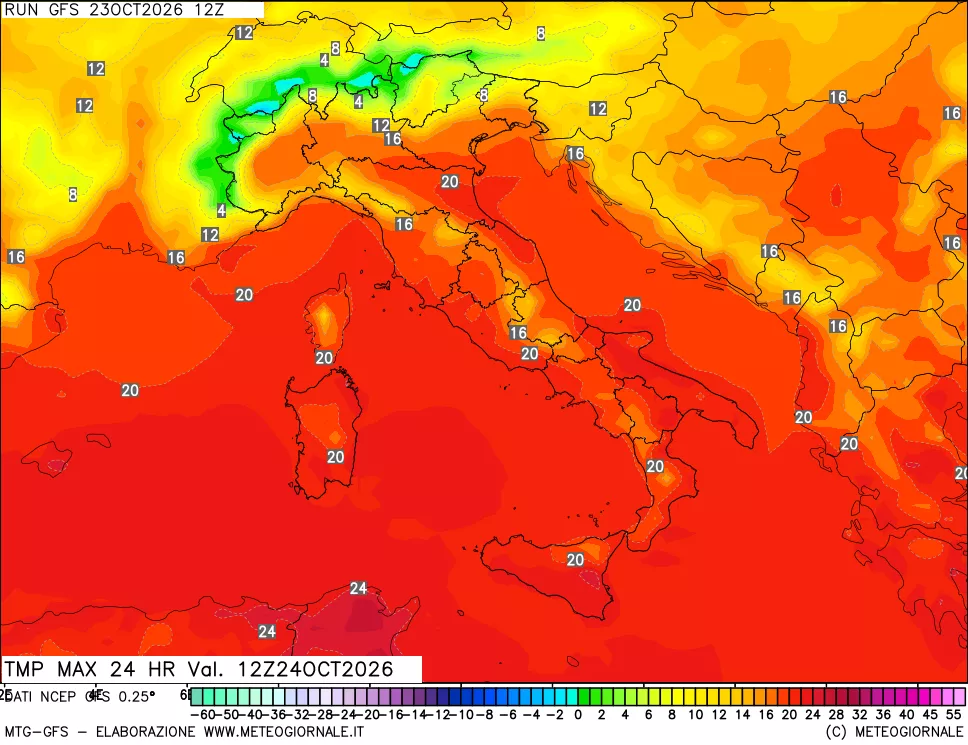 mappa Temperatura massima 24 ore