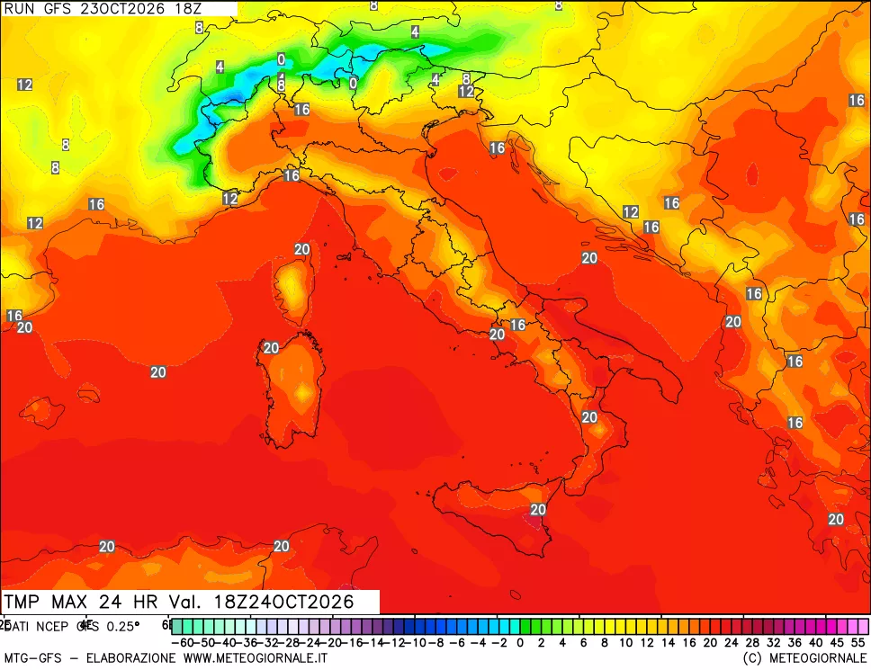 mappa Temperatura massima 24 ore