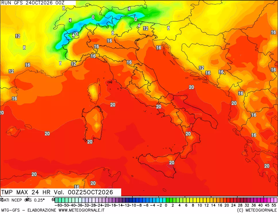 mappa Temperatura massima 24 ore