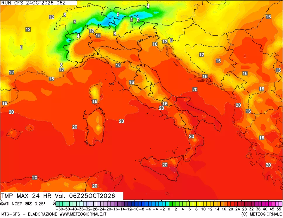 mappa Temperatura massima 24 ore