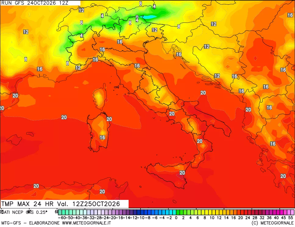 mappa Temperatura massima 24 ore