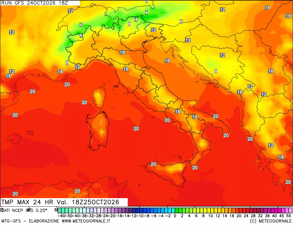 mappa Temperatura massima 24 ore
