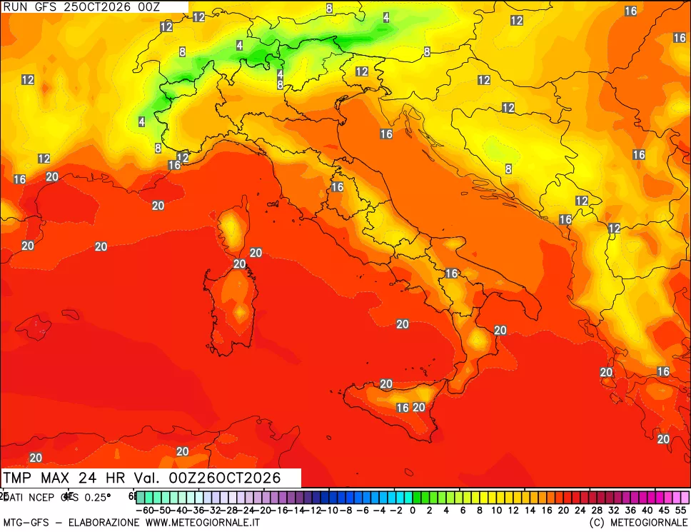 mappa Temperatura massima 24 ore