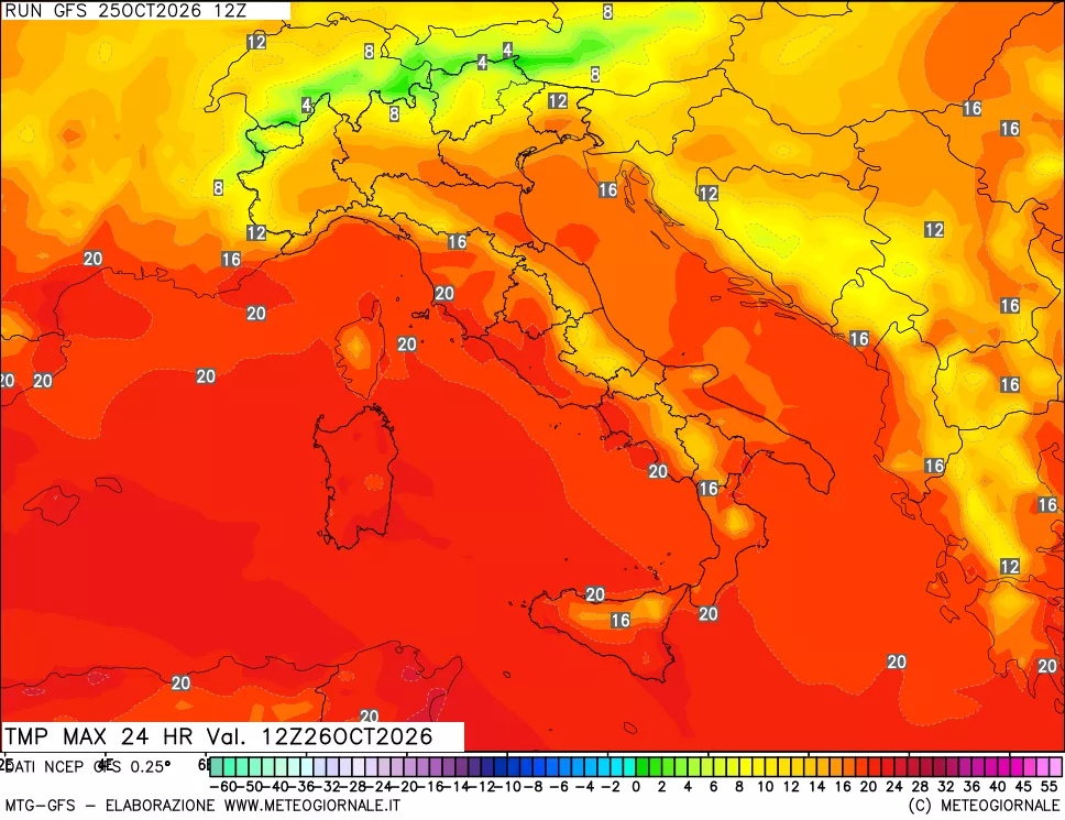 mappa Temperatura massima 24 ore