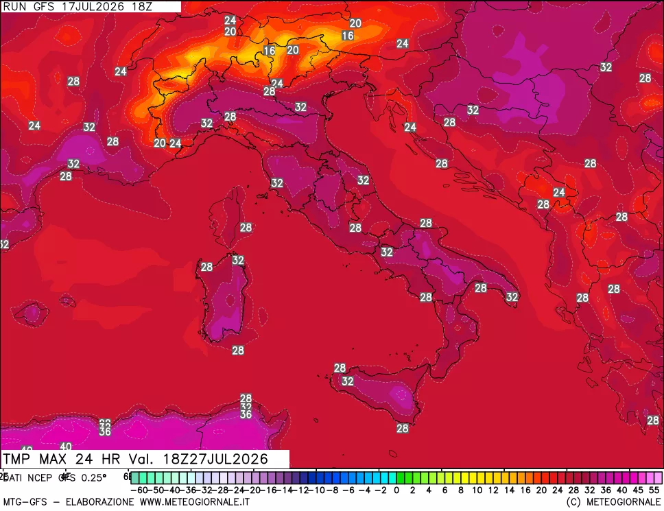 mappa Temperatura massima 24 ore