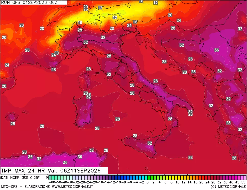 mappa Temperatura massima 24 ore