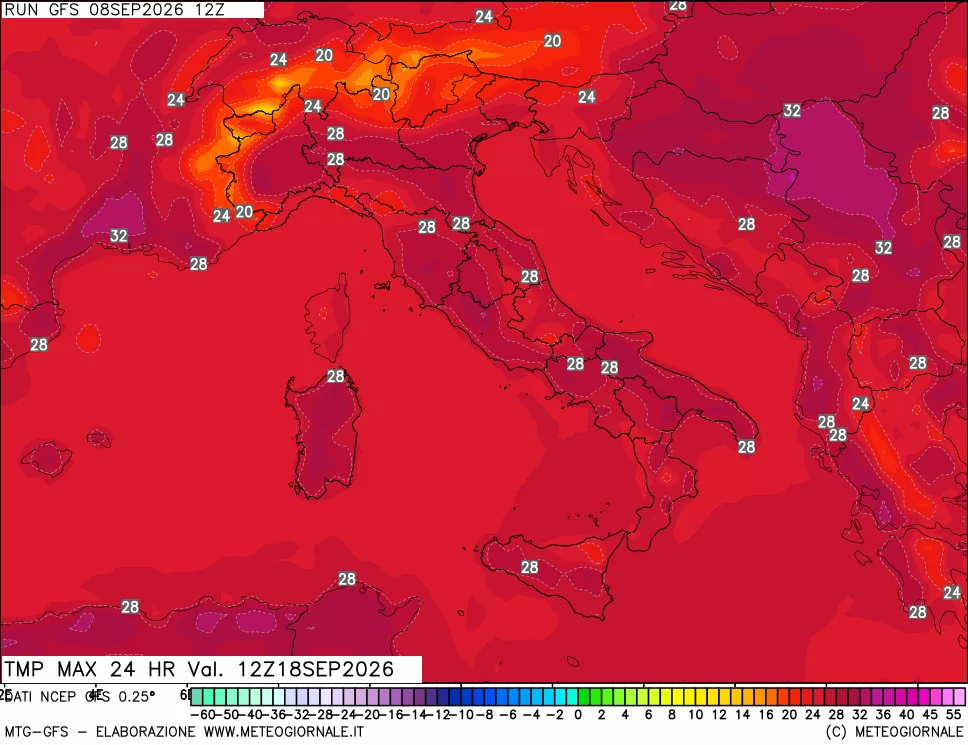 mappa Temperatura massima 24 ore