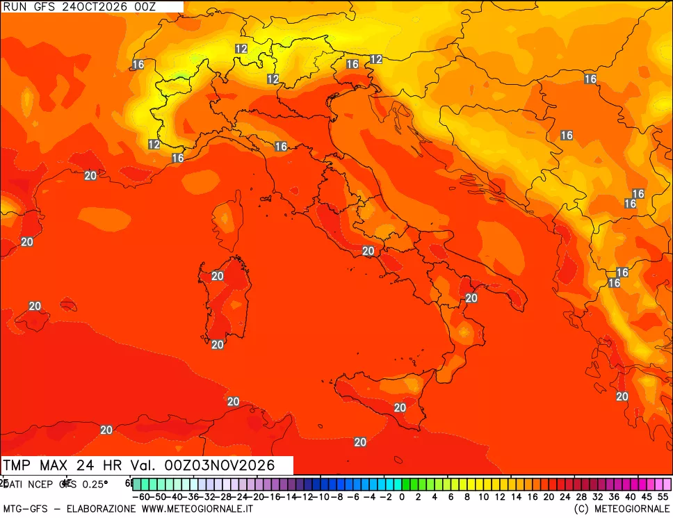 mappa Temperatura massima 24 ore
