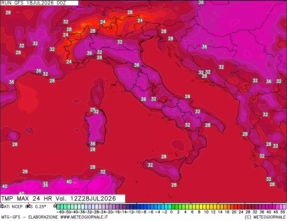 mappa Temperatura massima 24 ore