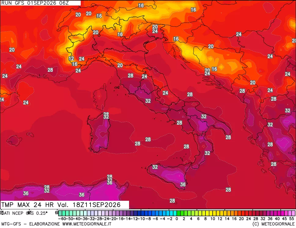 mappa Temperatura massima 24 ore