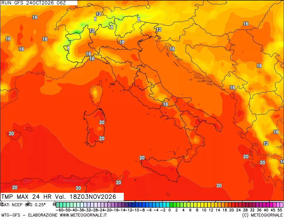 mappa Temperatura massima 24 ore