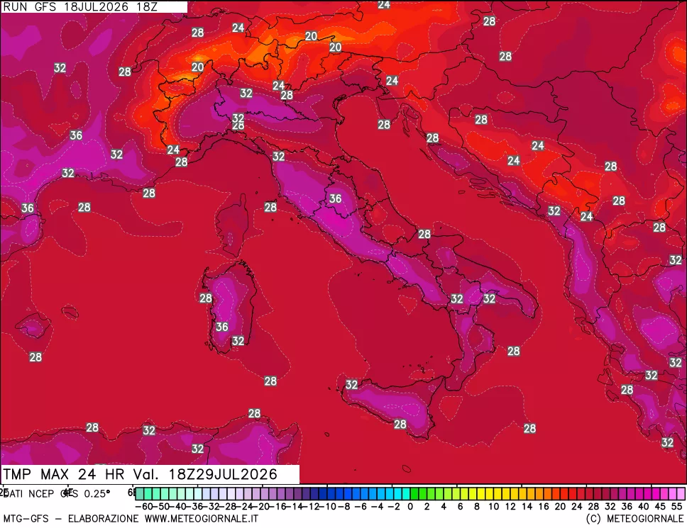 mappa Temperatura massima 24 ore
