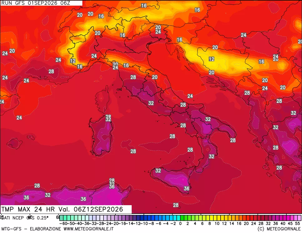 mappa Temperatura massima 24 ore