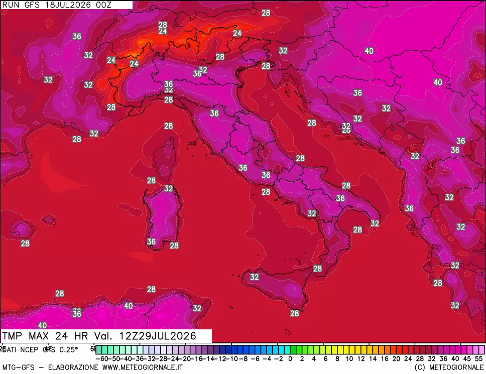 mappa Temperatura massima 24 ore