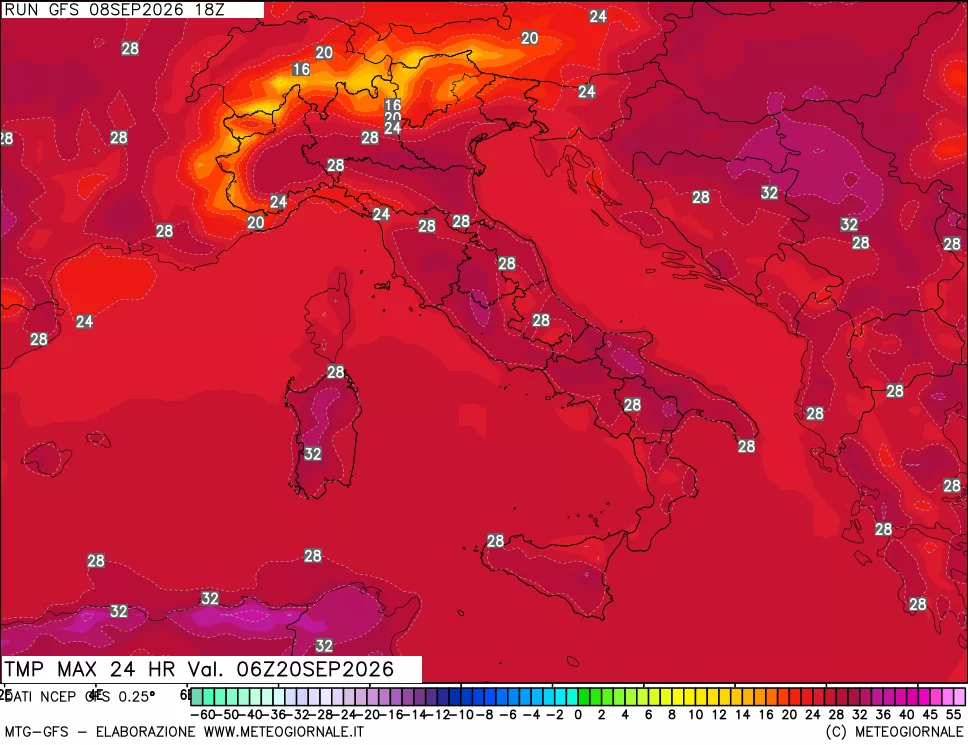 mappa Temperatura massima 24 ore