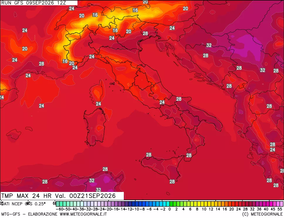 mappa Temperatura massima 24 ore