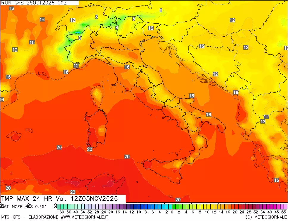 mappa Temperatura massima 24 ore