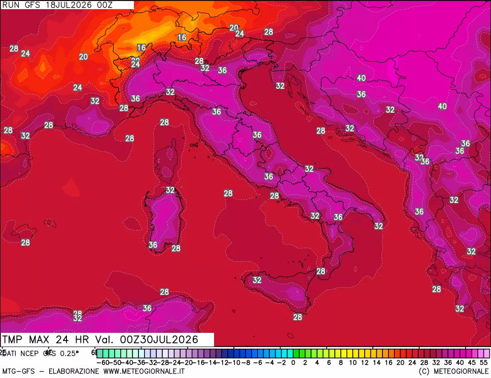 mappa Temperatura massima 24 ore