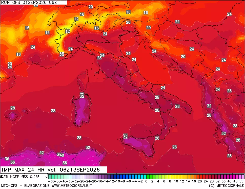 mappa Temperatura massima 24 ore