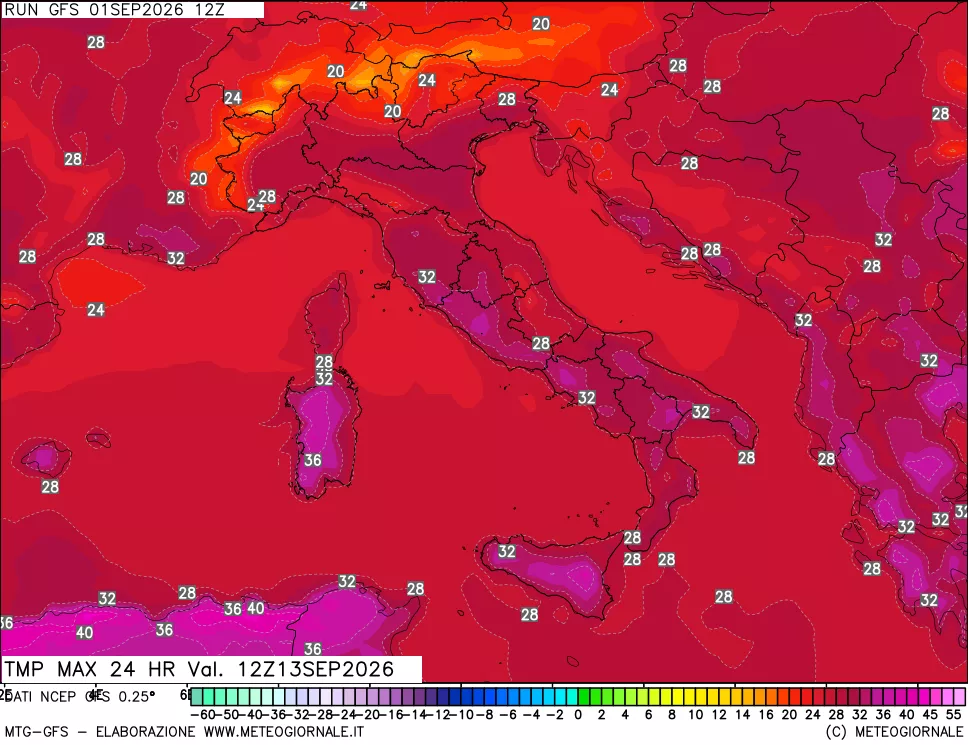 mappa Temperatura massima 24 ore