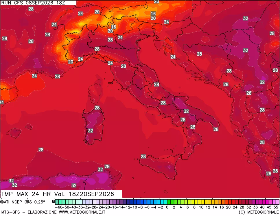 mappa Temperatura massima 24 ore