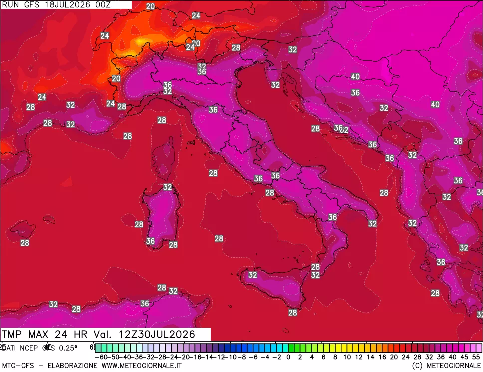 mappa Temperatura massima 24 ore