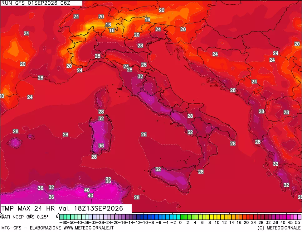 mappa Temperatura massima 24 ore
