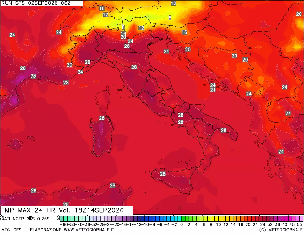 mappa Temperatura massima 24 ore