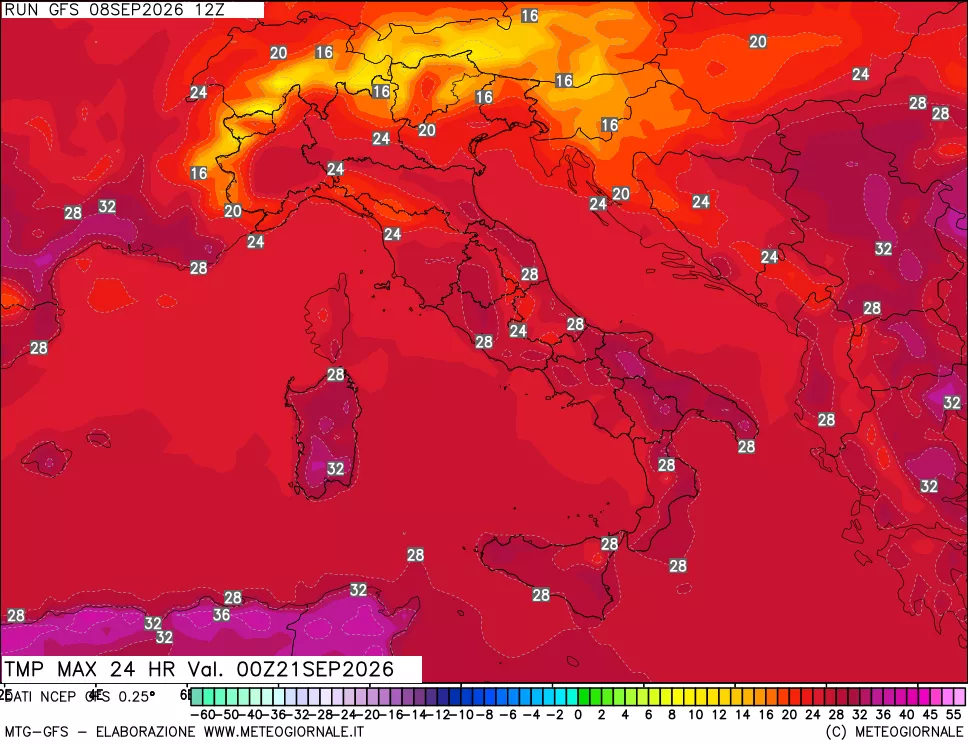 mappa Temperatura massima 24 ore