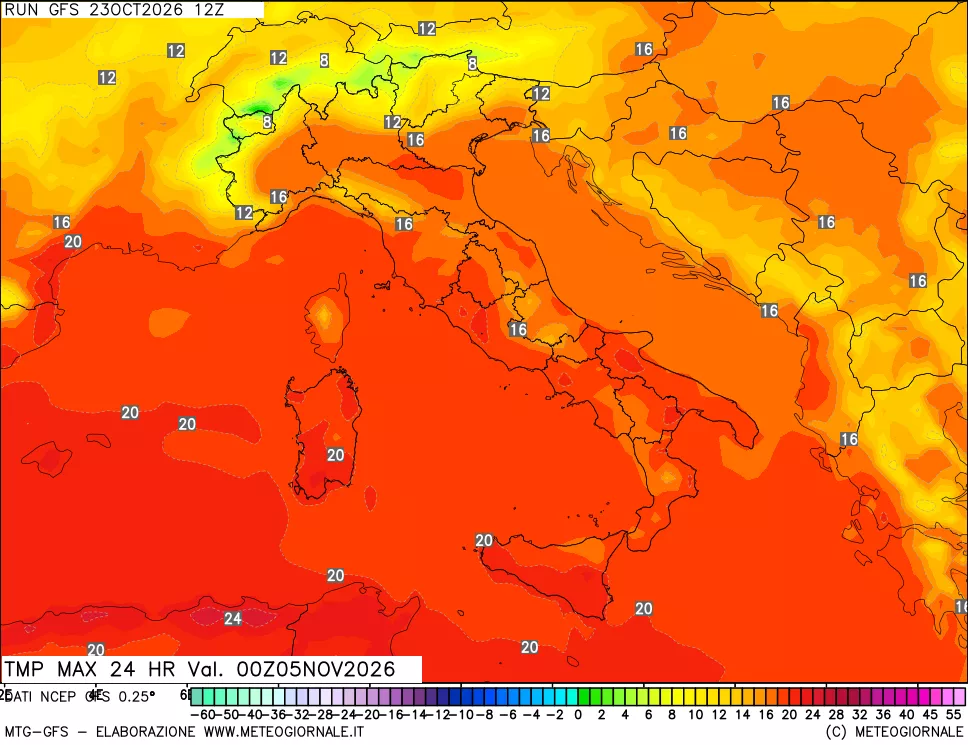 mappa Temperatura massima 24 ore