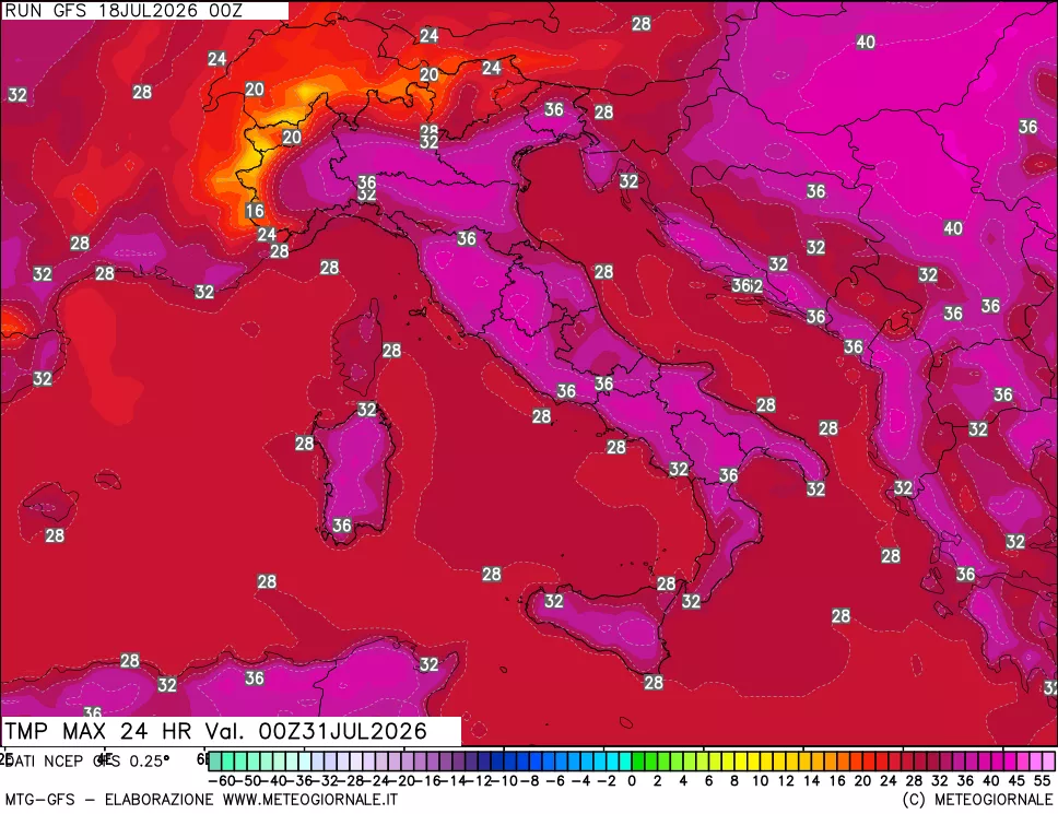 mappa Temperatura massima 24 ore