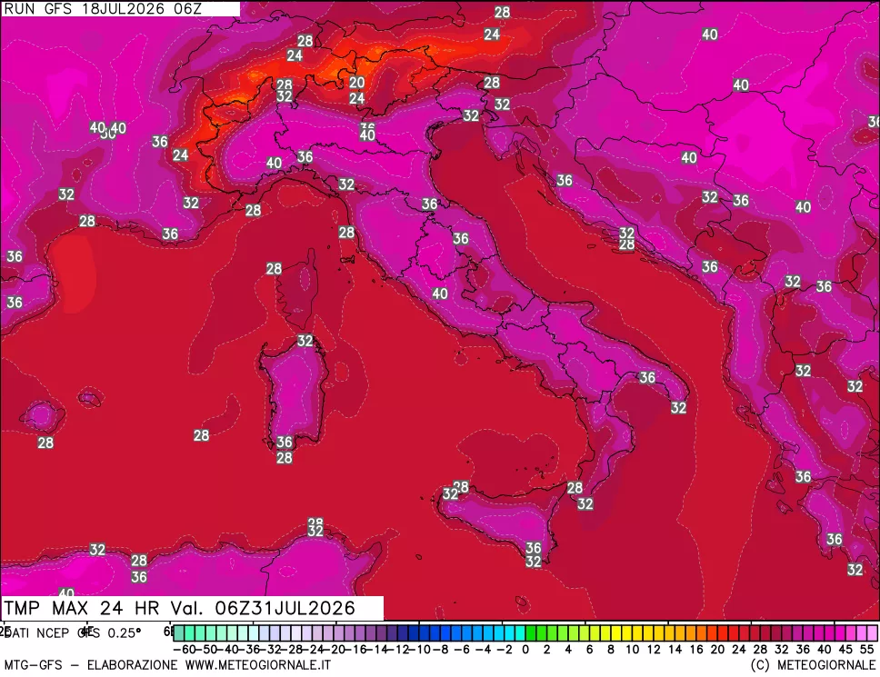 mappa Temperatura massima 24 ore