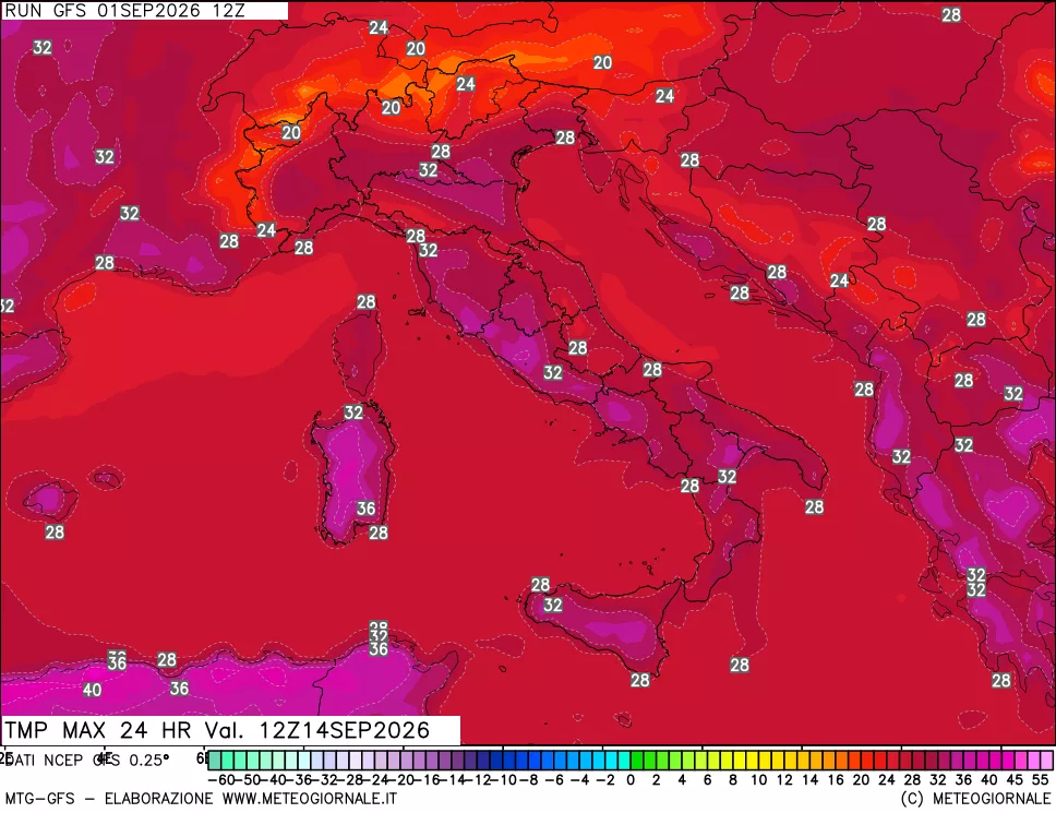 mappa Temperatura massima 24 ore