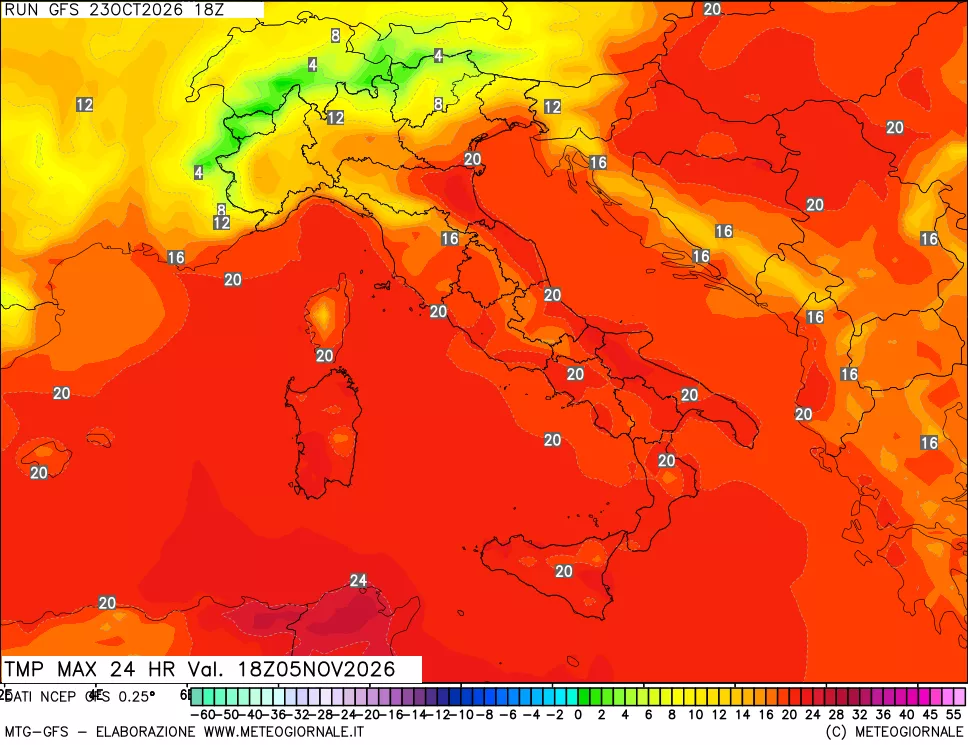 mappa Temperatura massima 24 ore