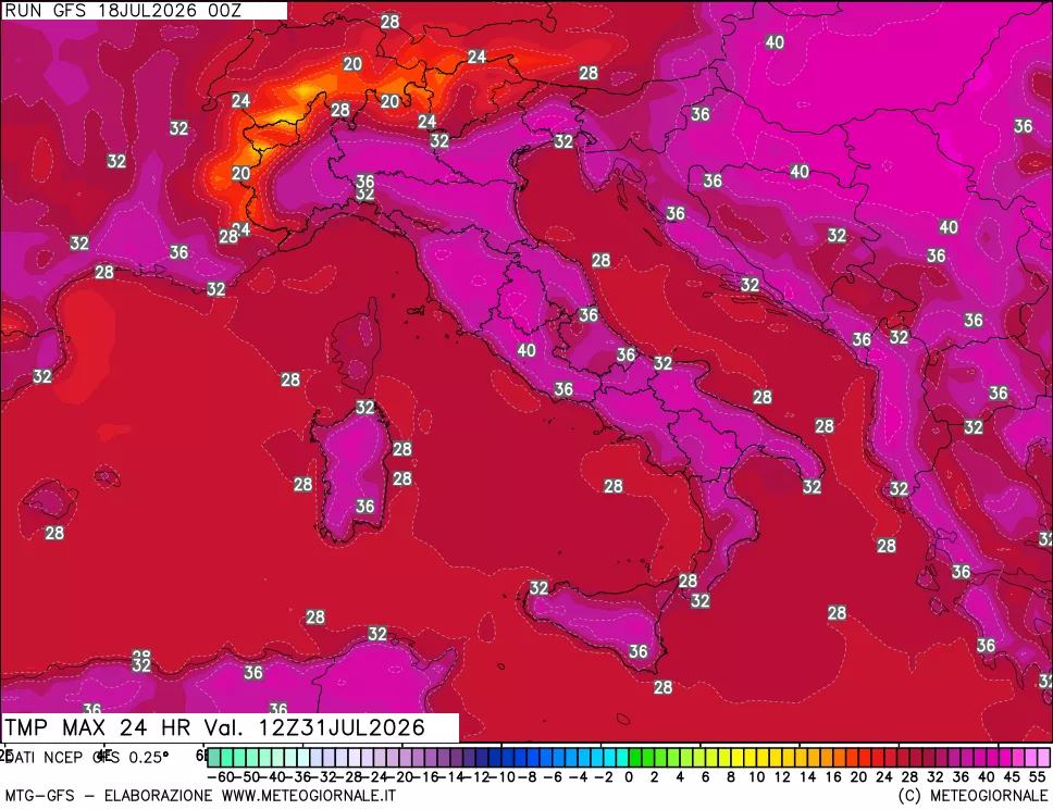 mappa Temperatura massima 24 ore